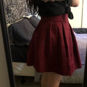 burgundy crimson ribbed high waisted skirt